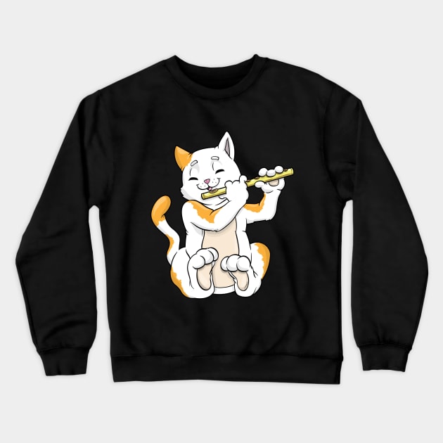 Beautiful cat is playing the flute Crewneck Sweatshirt by Markus Schnabel